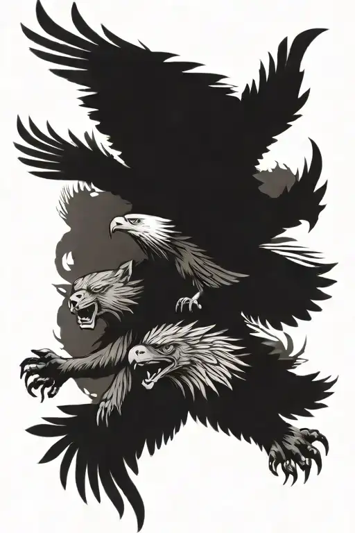 Eagle Flying Over A Lion And Bear