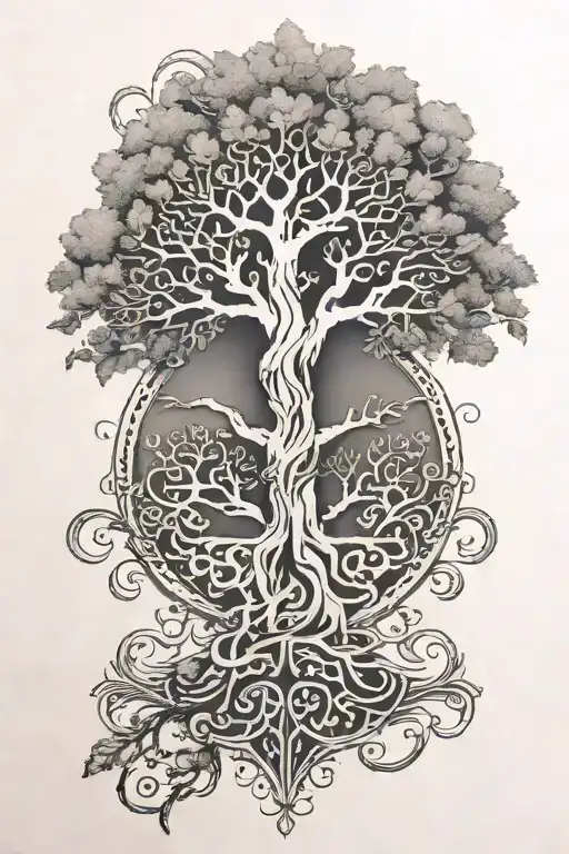 Nordic Tatoo With Tree Of Life And My Father Holding