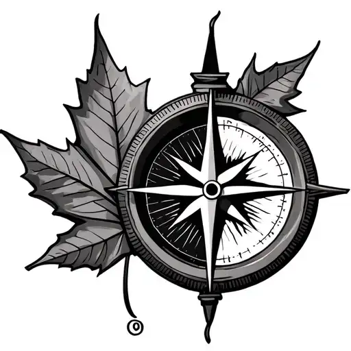Compass With North Pointing To A Maple Leaf And South Pointing To Kangaroo