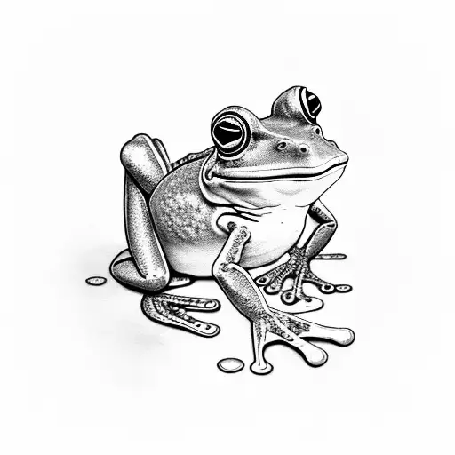 Trippy Frog Sitting In Mushroom Cap