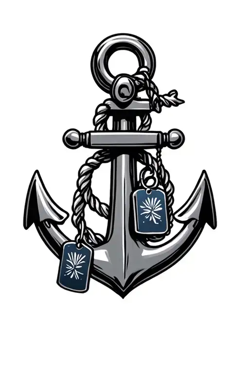 Navy Anchor With Militry Dog Tags Hanging From The Anchor