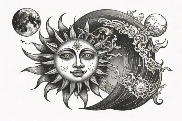 A Sun And Moon Drawing Where The Moon Is In The Sun