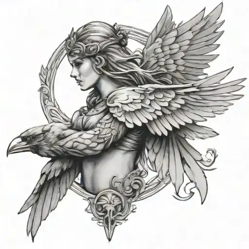 One And A Valkyrie With Ravens