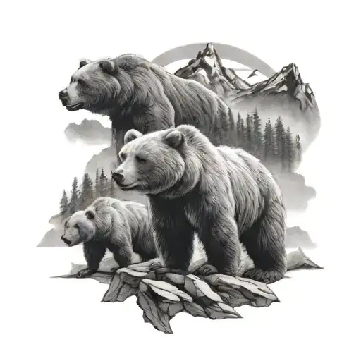 5 Majestic Bears In Mountain Range