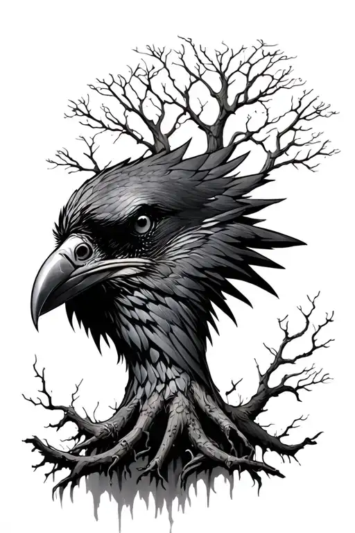 Tree Going Into A Raven Head
