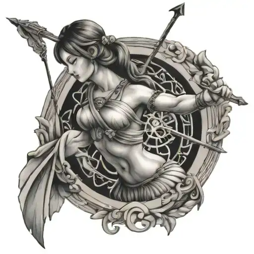 Athena Written With A Bow And Arrow And Yin Yang