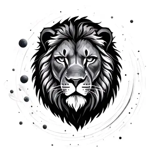 Lion Head With Universe In The Background