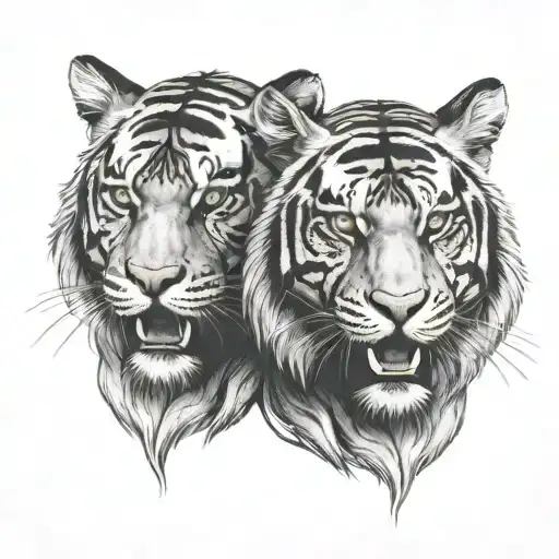 Two Tiger Head Looking