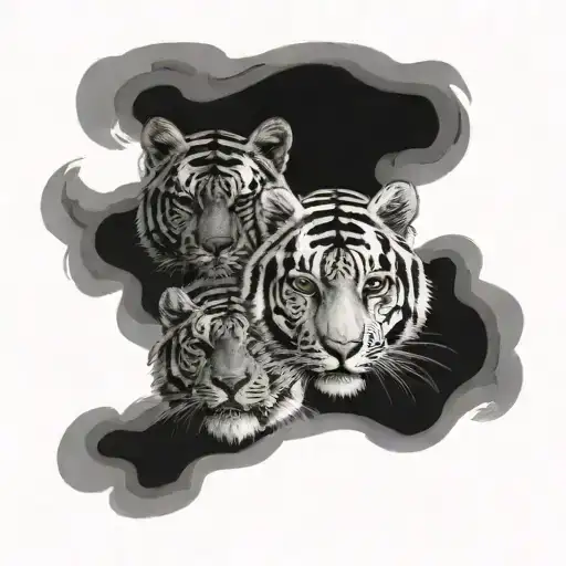 Two Tiger Head Looking Forward With The Face