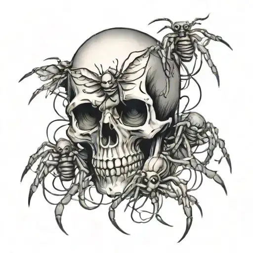 Skull And Baby Spiders Crawling