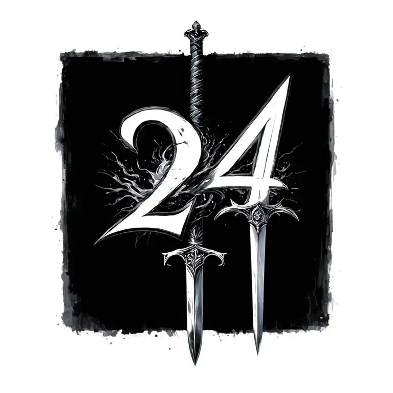 Number 2 And 4 Between A Sword Emerging