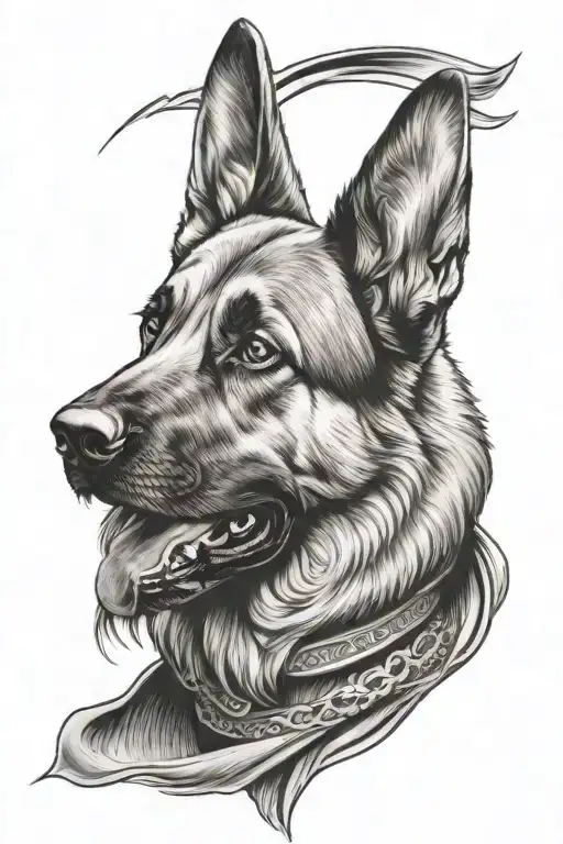 Sleeve Tattoo Design Of German Shepherd Dog