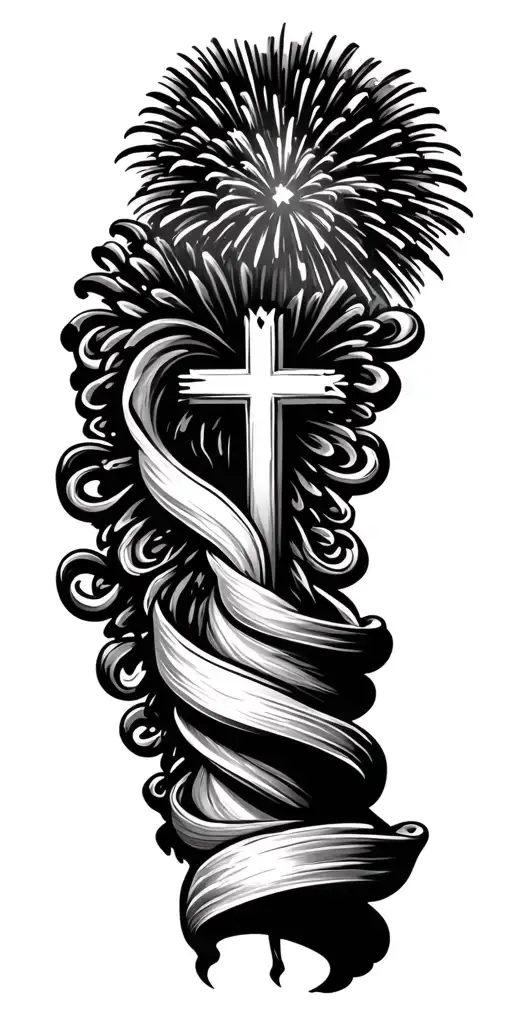 Fireworks Exploding With A Cross In The Middle