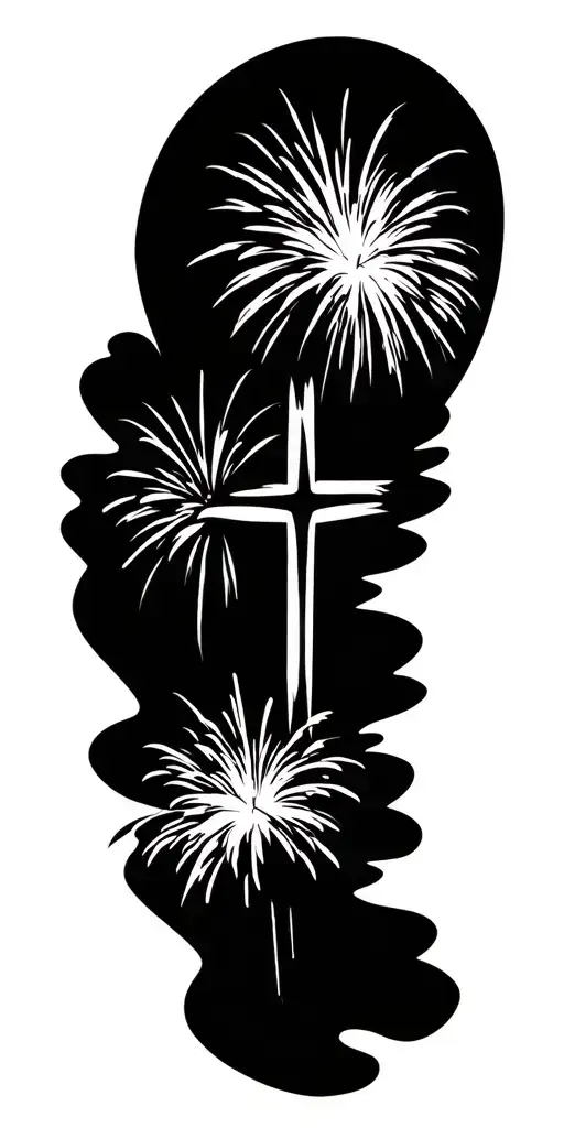 Fireworks With A Cross In The Middle