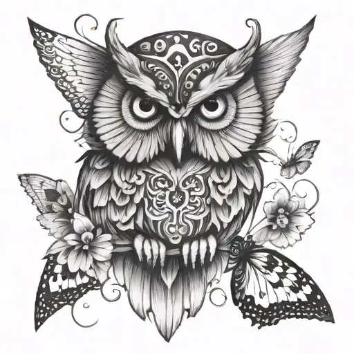 Spiritual Owl And Butterfly With Number 5