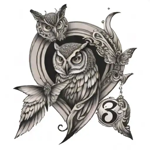 Spiritual Butterfly And Owl With Number 5