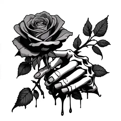 Skeleton Hand Holding A Rose While Bleeding