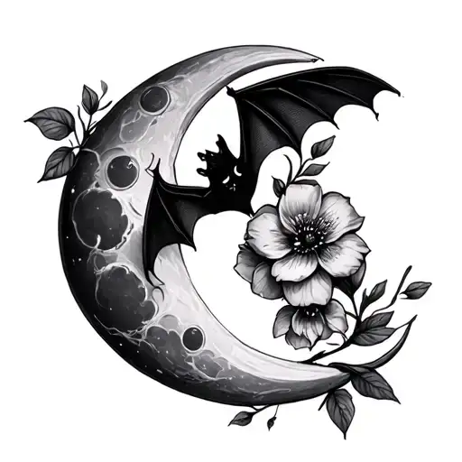 Bat Hanging On Moon With Flower