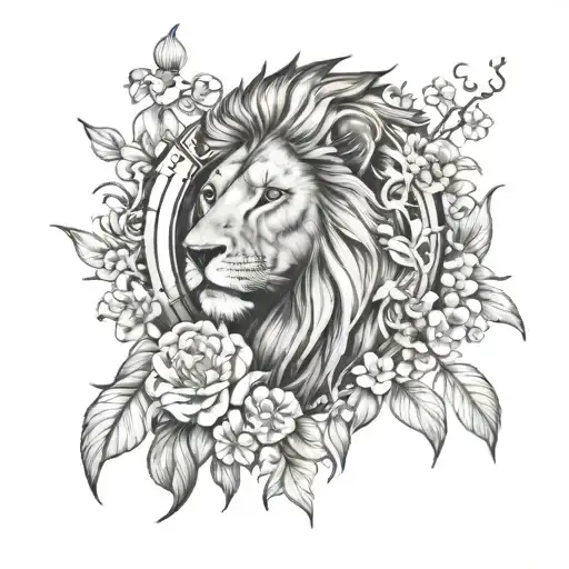 Lion And Lillys And Roman Numeral Clock