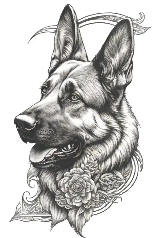 Sleeve Tattoo Design Of German Shepherd Dog Combined With Mandala