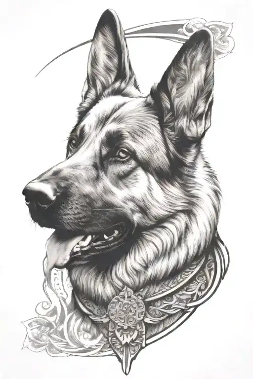 Sleeve Tattoo Design Of German Shepherd Dog Combined With Mandala