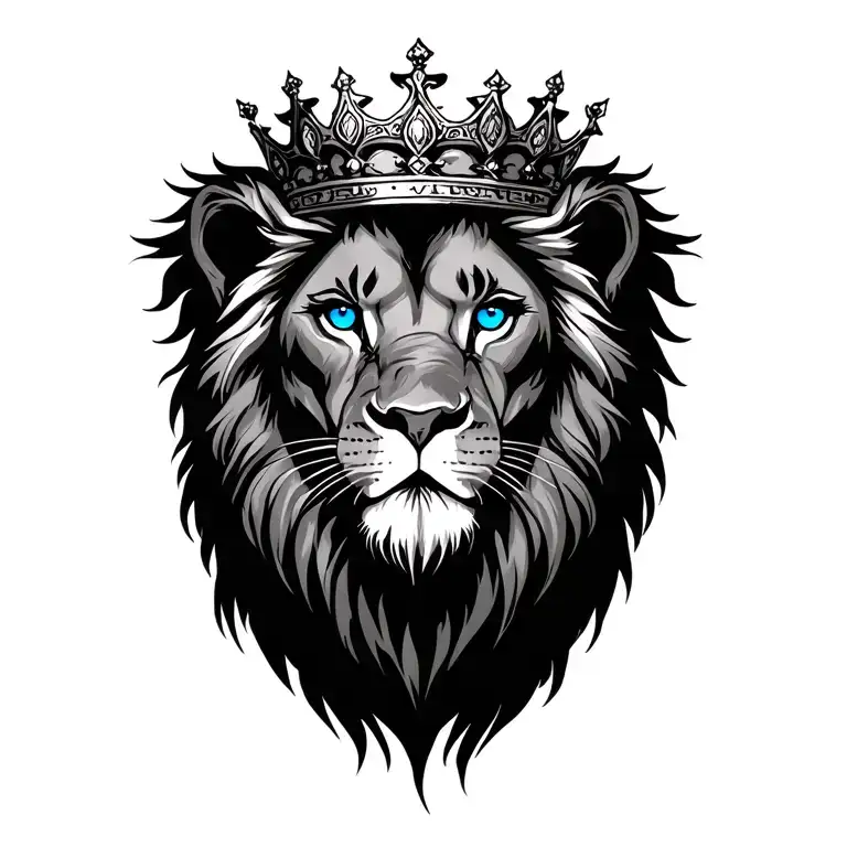 A Lion With A Crown And Blue Eyes