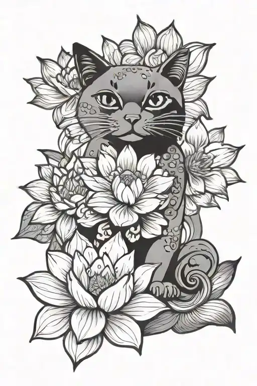 Lotus Flower And Cat