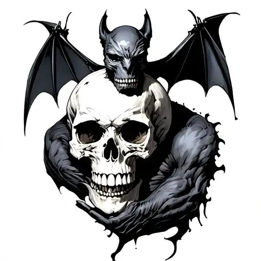 Bat Holding A Skull