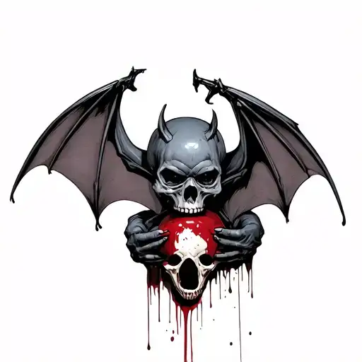 Bat Holding A Skull Who Has Blood