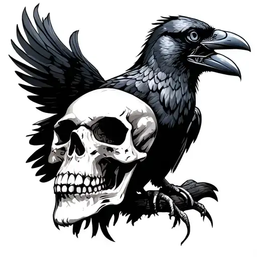 Crow Holding A Skull