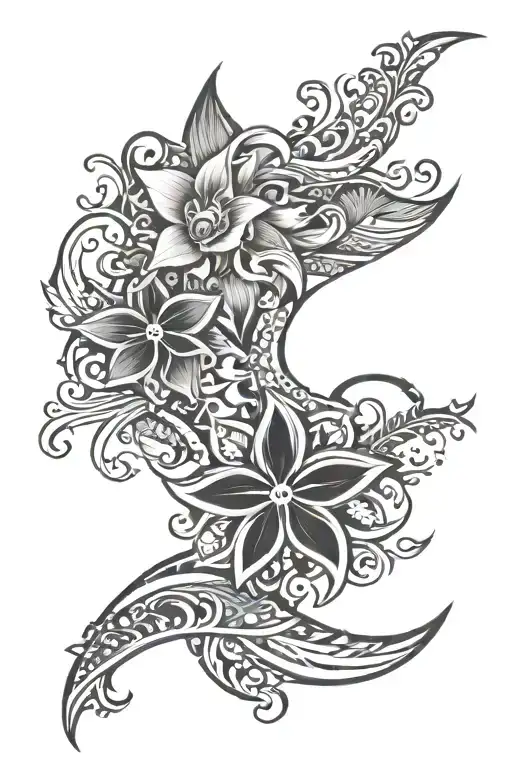 Filipino Tribal With Stars And Flowers And Waves