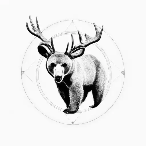 Bear Together A Deer In A Circle