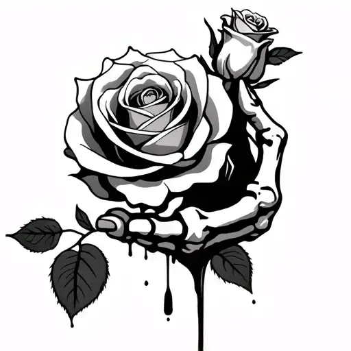 Skeleton Hand Holding A Rose While Bleeding