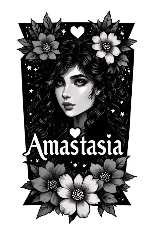 The Name Anastasia With Flowers And Stars And Hearts