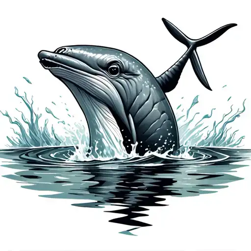 Ocean Water With Narwhal Head Popping Put Of The Water