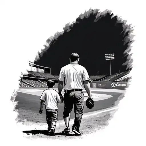 Baseball Field With Father And Son Walking