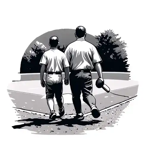 Baseball Field With Father And Son Walking Simple