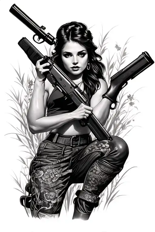 Duck Hunting Pinup Girl Holding A Shotgun Crossed
