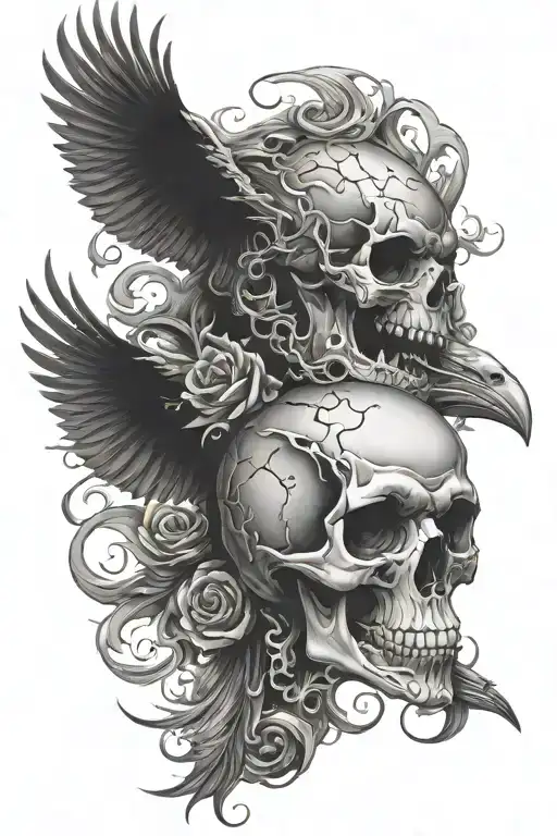 Skull And Crow And Smoke Forming The Shape