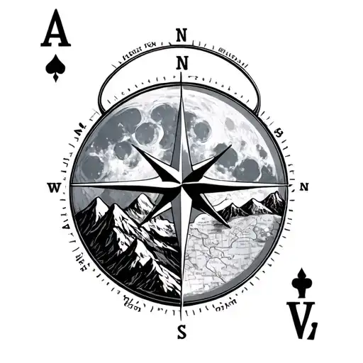Moon Ace Card Hourglass Compass Map Mountain