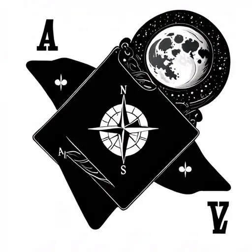 Moon Ace Card Hourglass Compass Map Mountain Fort