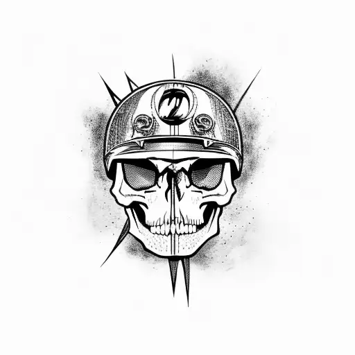 Skull Wearing Cafe Racer Motorcycle Helmet With Lightning Bolt