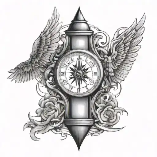 Hour Glass With Compass And Angels