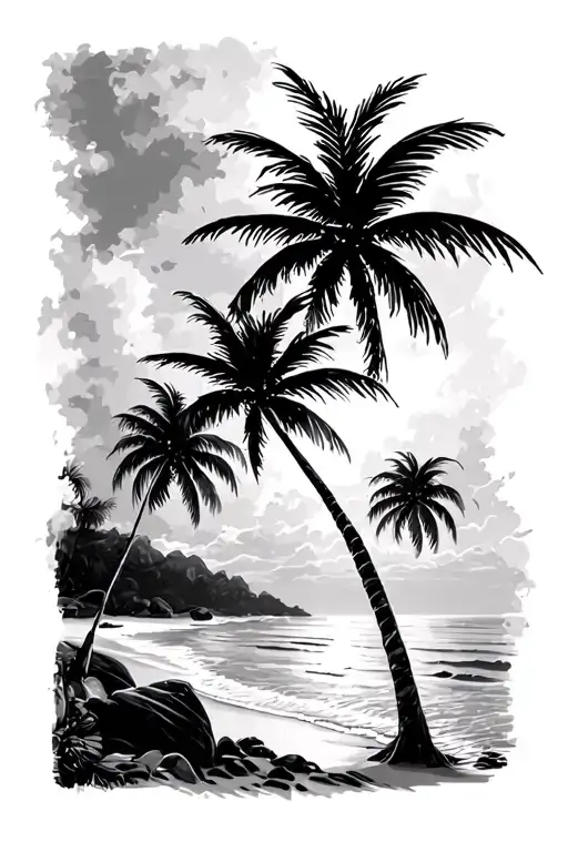 Puerto Rico Beach Scene With Palm Trees In The Night