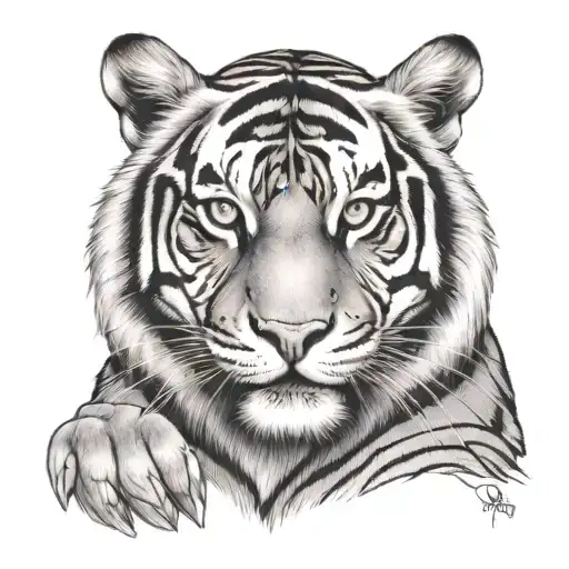 Tiger Tattoo With Colored Eyes