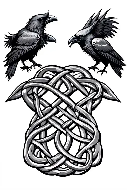 Fenrir Celtic Knots With 2 Ravens
