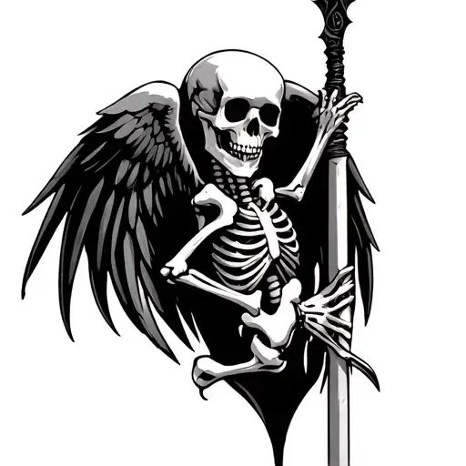 Skeleton With Wings Ansd Spear