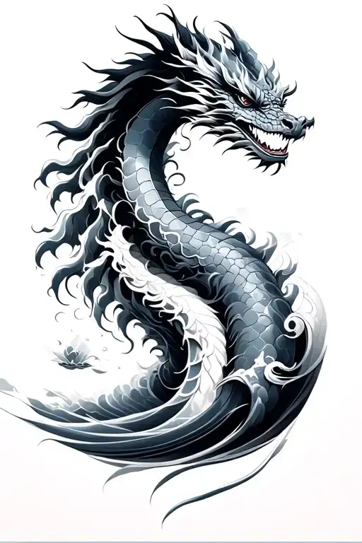 Dragon And Japonese Sea Wave