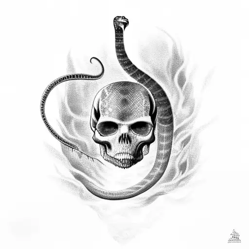 Snake With Calypso And Copper Tones With Some Red And Blue Flowers Some Skulls Ans Crows