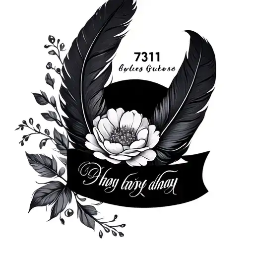 Floral Design To Flow With Feathers For Half Sleeve In Back Of Arm With 7371 Script Font
